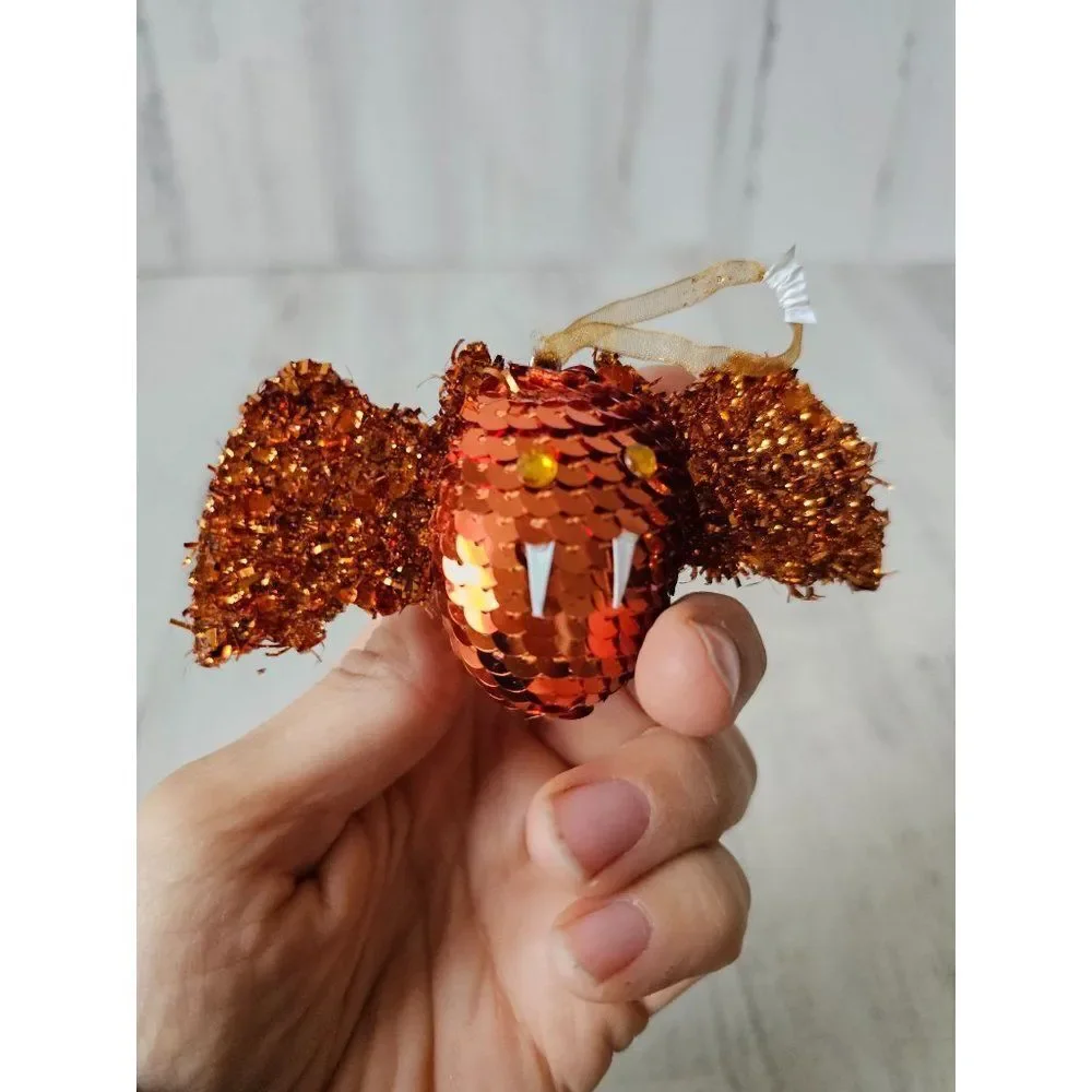 Pier 1 sequin bat Halloween ornament rare orange glitter tree‎ unique decor